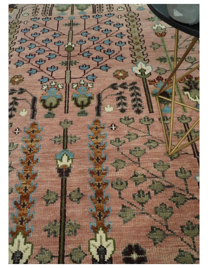 Ready to Ship Pink, Olive and Beige Traditional Vintage Style Tree Wool Rug The Rug Decor