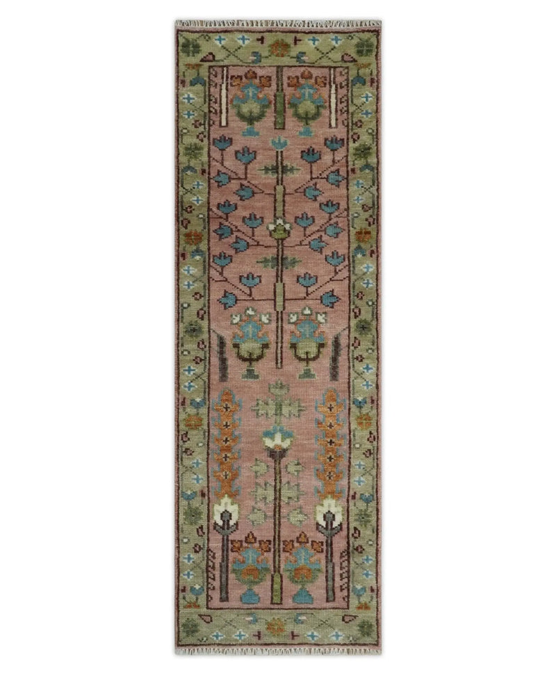 Ready to Ship Pink, Olive and Beige Traditional Vintage Style Tree Wool Rug The Rug Decor