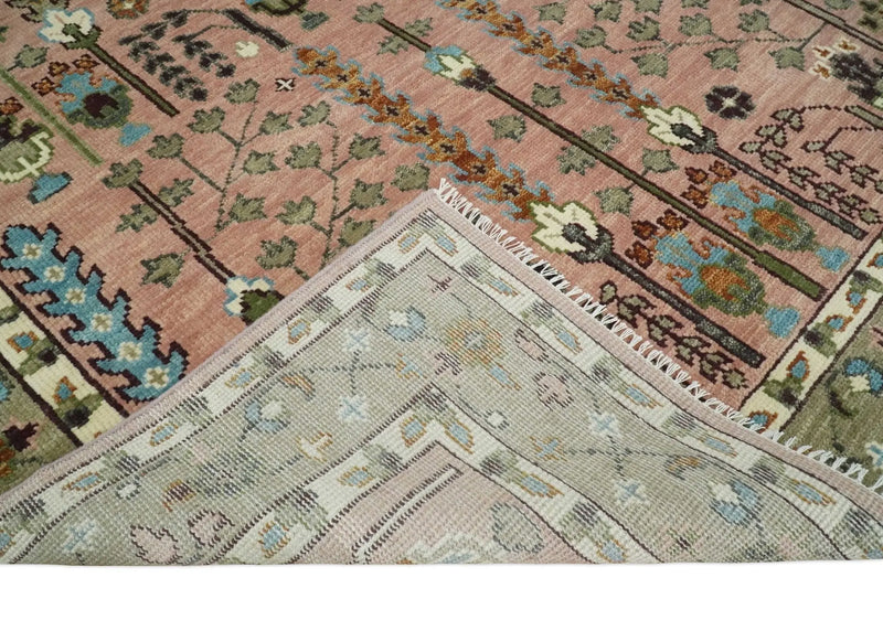 Ready to Ship Pink, Olive and Beige Traditional Vintage Style Tree Wool Rug The Rug Decor
