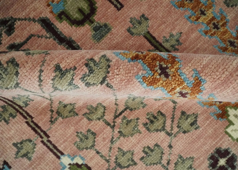 Ready to Ship Pink, Olive and Beige Traditional Vintage Style Tree Wool Rug The Rug Decor