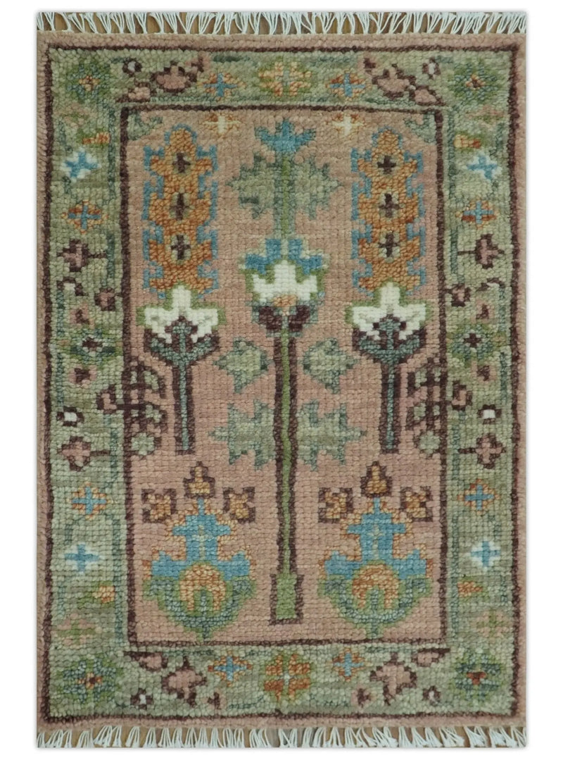 Ready to Ship Pink, Olive and Beige Traditional Vintage Style Tree Wool Rug The Rug Decor