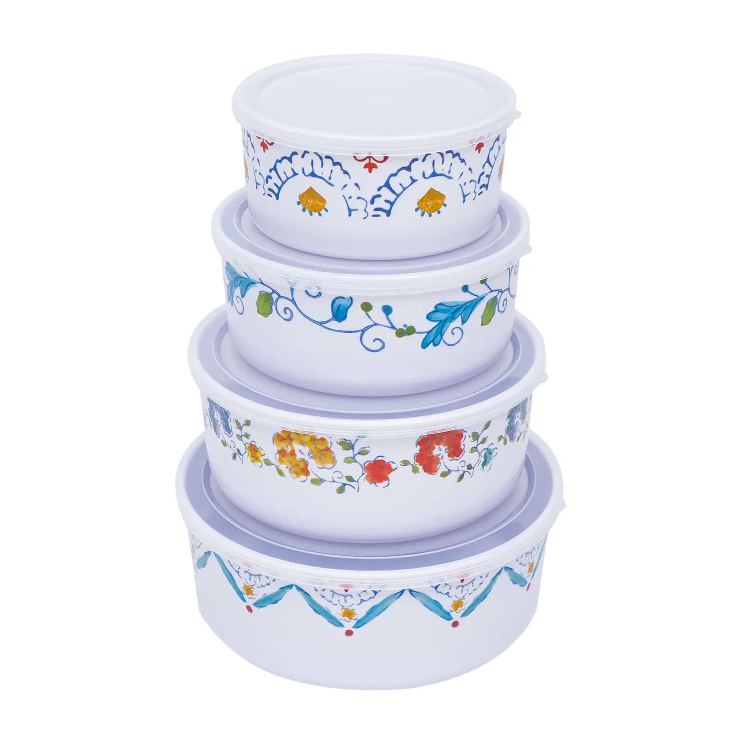 Gibson Home Anaya Melamine Nesting Food Container Set with Lids. This 8-piece round food storage set