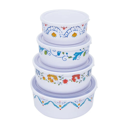 Gibson Home Anaya Melamine Nesting Food Container Set with Lids. This 8-piece round food storage set