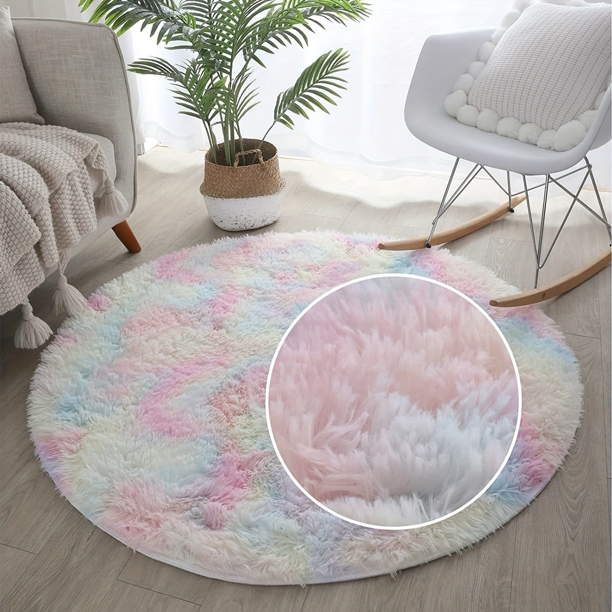 Super Soft Tie-Dye Rainbow Plush Area Rug