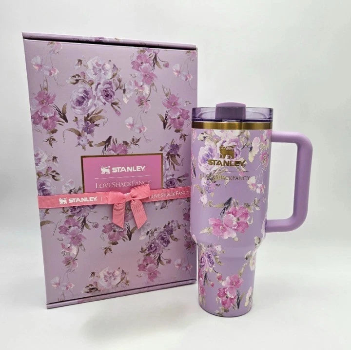 Stanley x LoveShackFancy Quencher H2.0 40 oz – Happy Thoughts (Rosa Beaux Purple) – Brand New, In Box