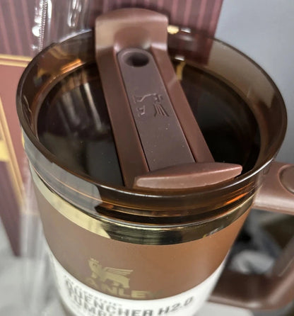 Chocolate Gold Brown Stanley-Style Quencher H2.0 Tumbler – 40oz Our3Designs