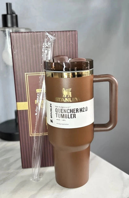 Chocolate Gold Brown Stanley-Style Quencher H2.0 Tumbler – 40oz Our3Designs