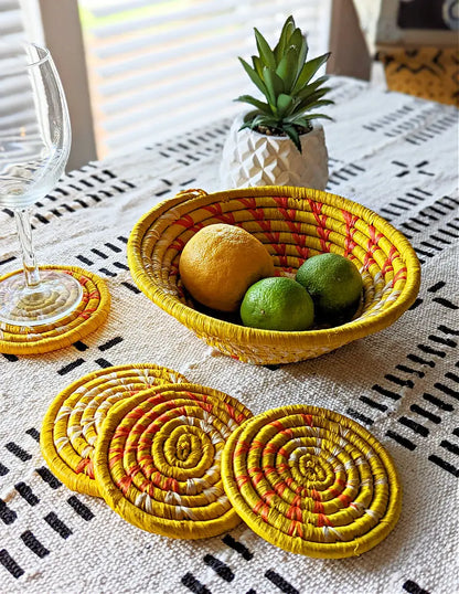 Large Yellow Woven African Basket Reflektion Design