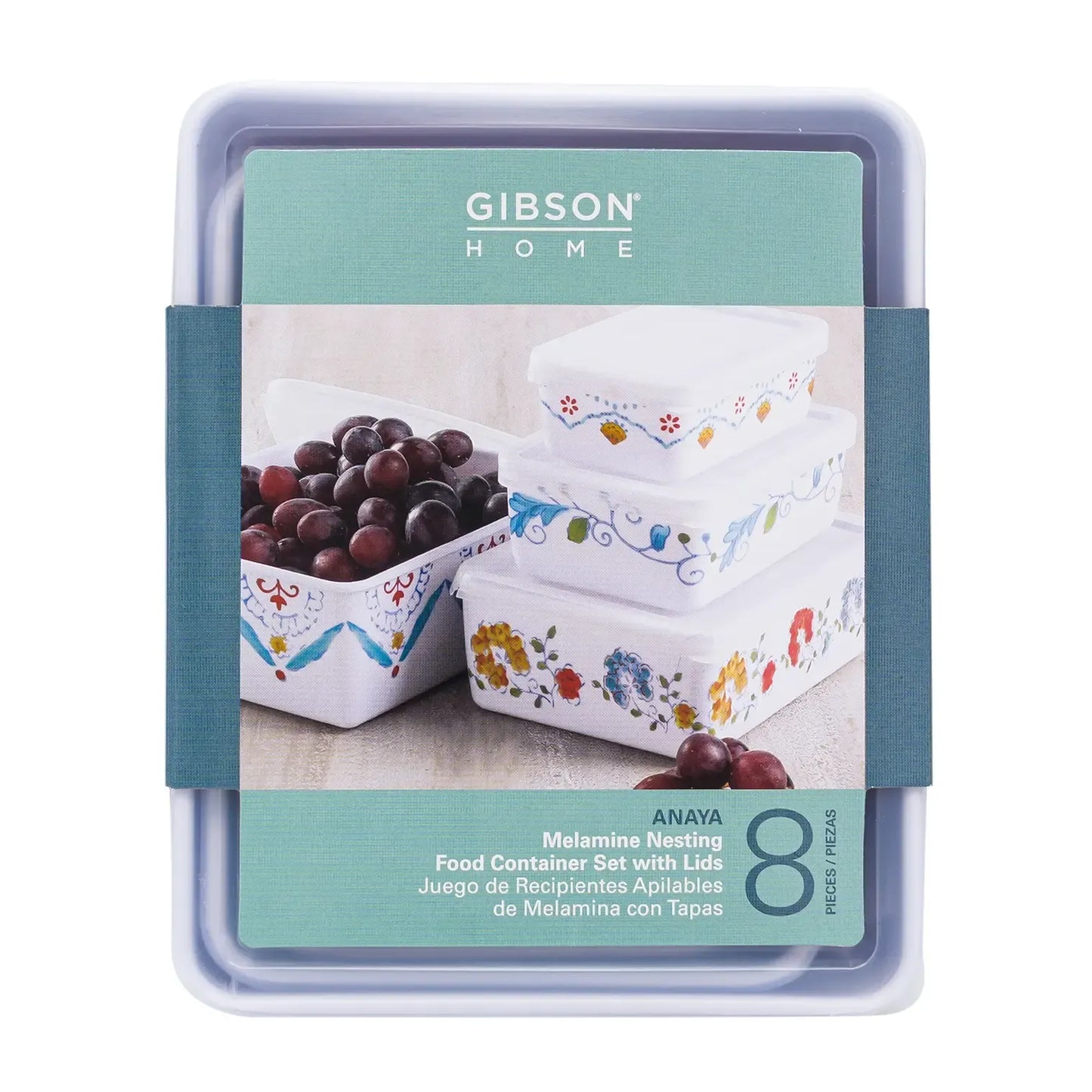 Gibson Home Anaya 8-Piece Rectangular Melamine Food Container Set