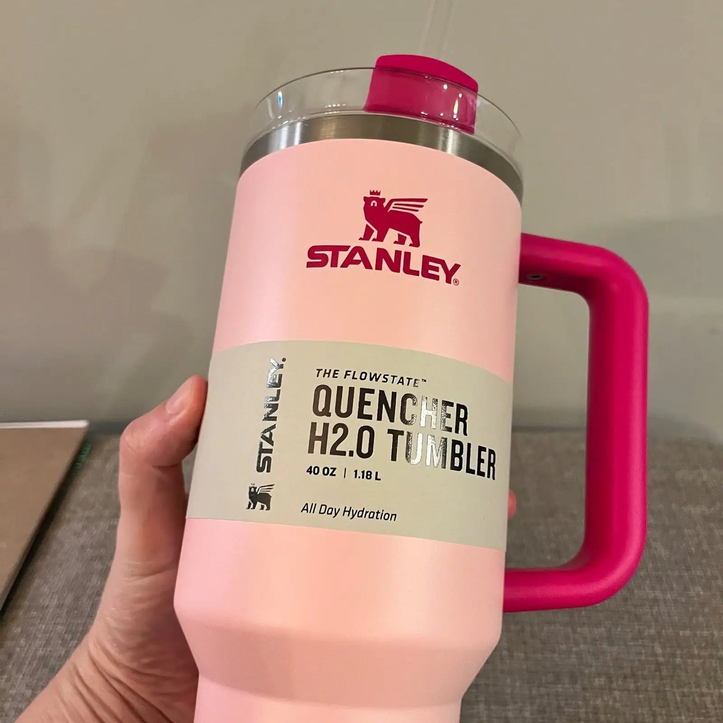 Stanley 40oz Tumbler in Flamingo Color, Quencher H2.0 Limited