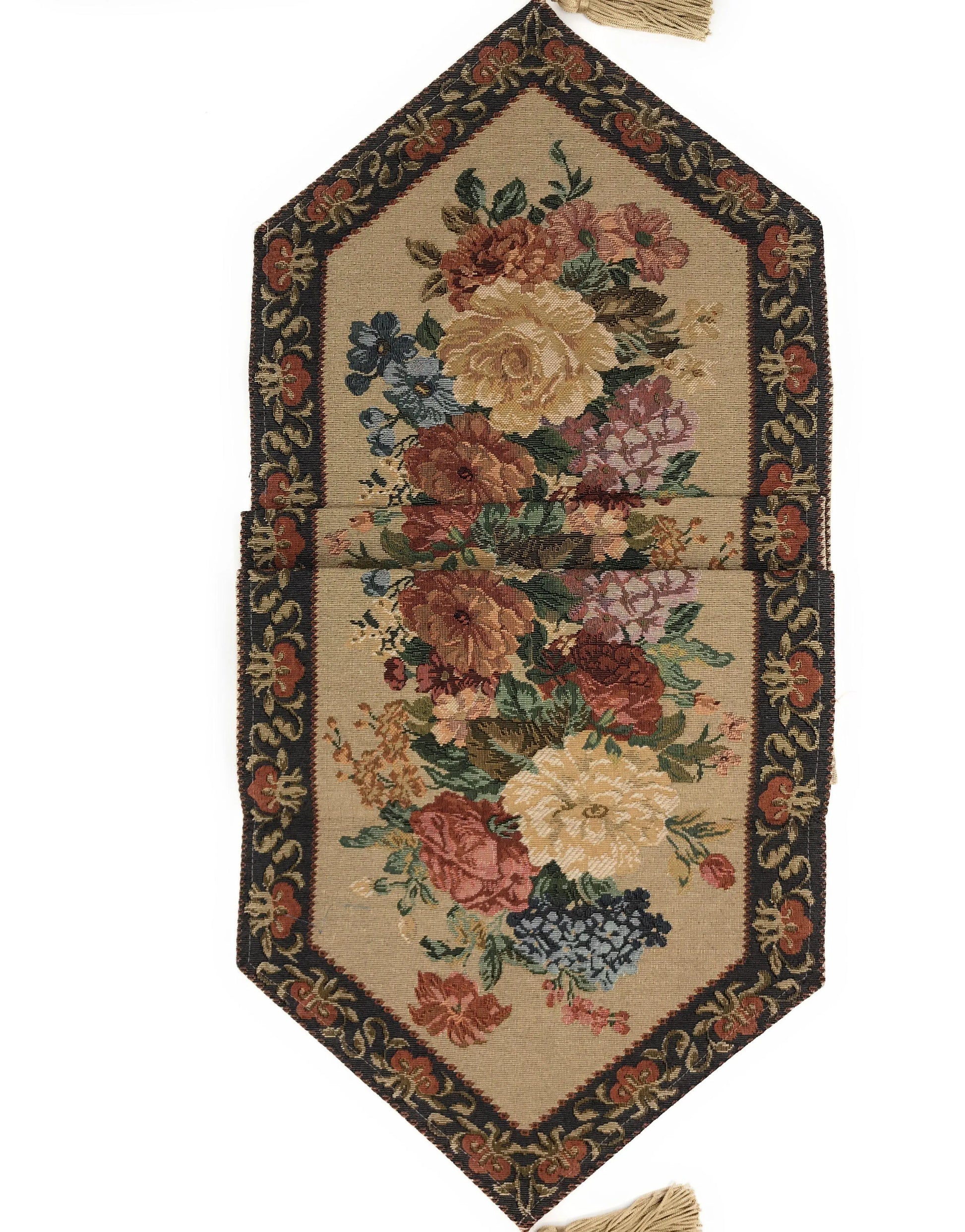 DaDa Bedding Breath of Spring Colorful Floral Beige Brown Tapestry Dining Table Runner (3089) DaDalogy Bedding Collection