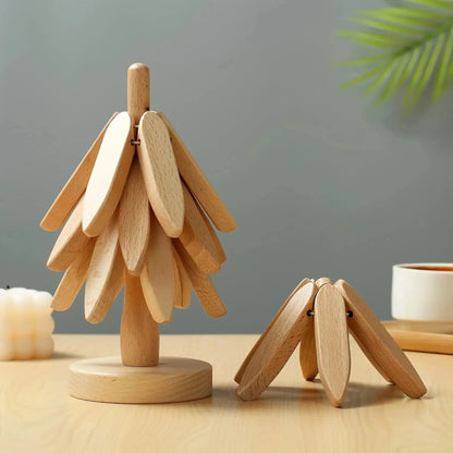 Handcrafted Wooden Trivet Tree – Hanging Leaf Trivet Holder & Heat Pads – Rustic Kitchen Decor Our3Designs