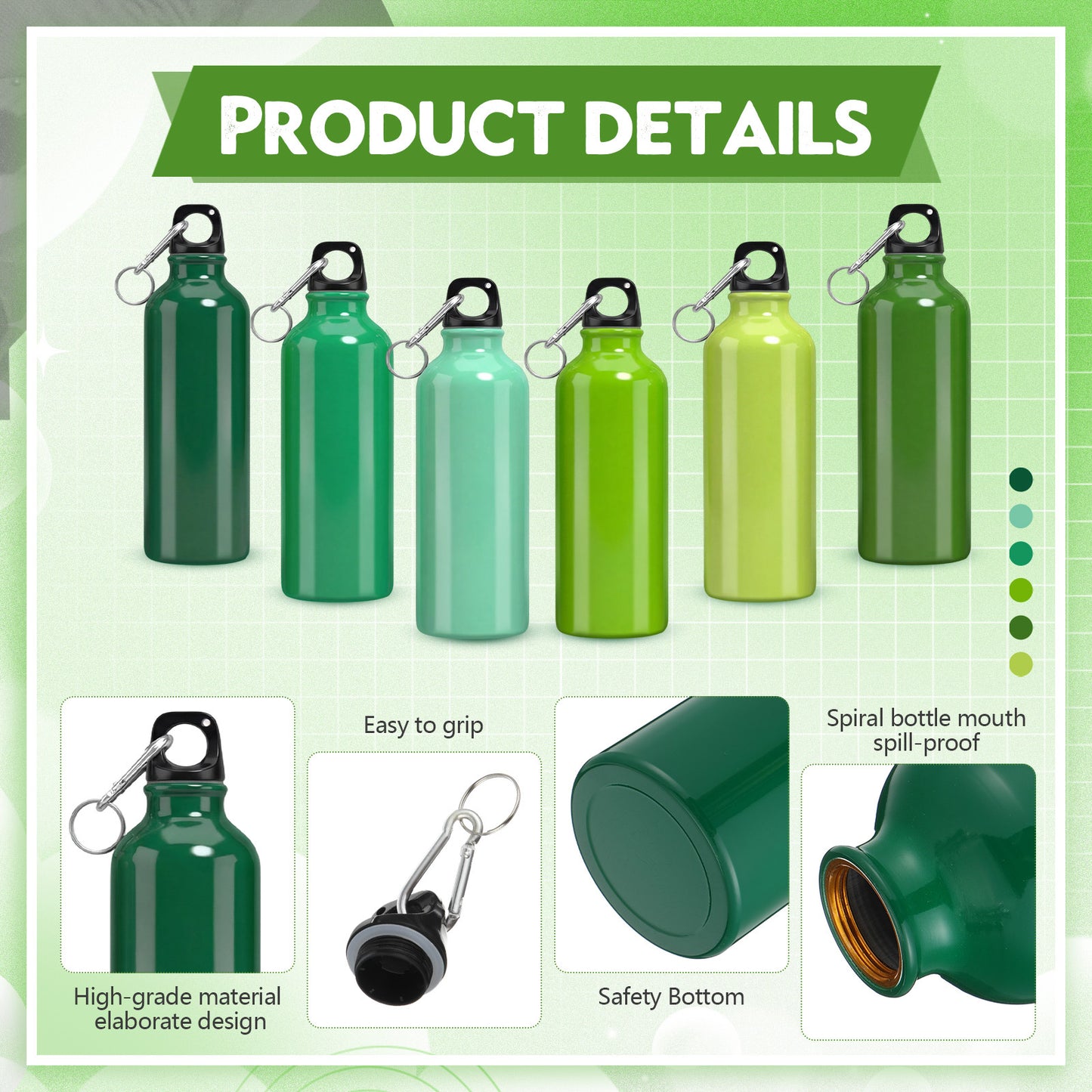 Lightweight Aluminum Water Bottle Bulk 17oz Leak Proof  - Comes in Random Green Tones