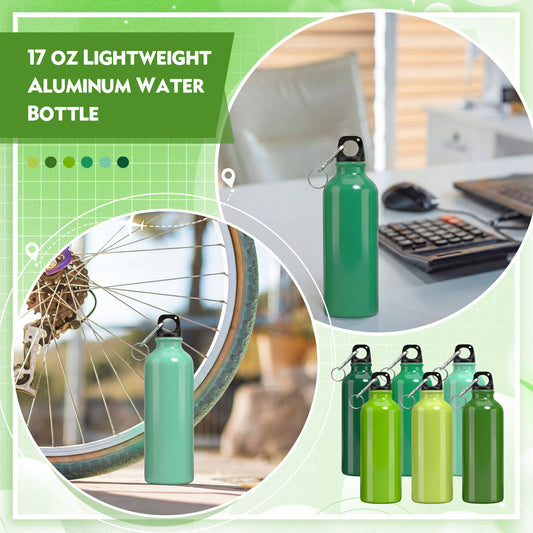 Lightweight Aluminum Water Bottle Bulk 17oz Leak Proof  - Comes in Random Green Tones