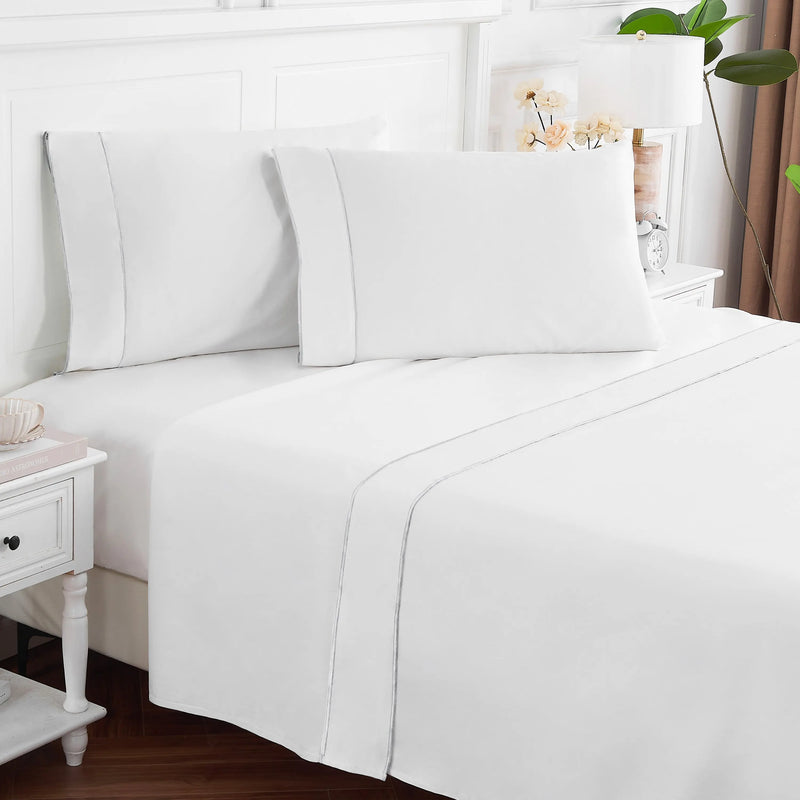 600 Thread Count Framed Sateen Embroidered Cotton Pillowcase Pair Mélange Home