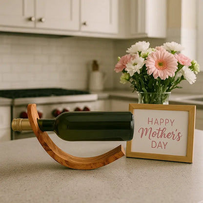 Handcrafted Olivewood Wine Bottle Holder – Balancing Display Stand | Unique Gift for Weddings, Anniversaries & Wine Lovers - Our3Designs