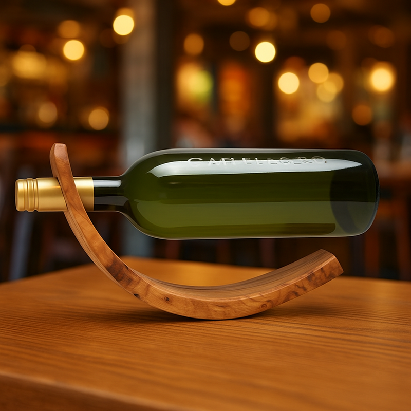 Handcrafted Olivewood Wine Bottle Holder – Balancing Display Stand | Unique Gift for Weddings, Anniversaries & Wine Lovers