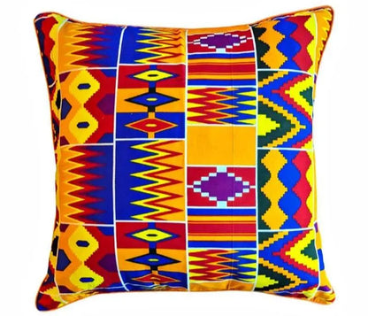 African Print Fabric Pillow Cover - Colorful Kente Style Reflektion Design