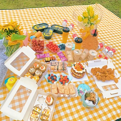 Yellow Checkered Large Outdoor Picnic Grass Blanket O3LTMU