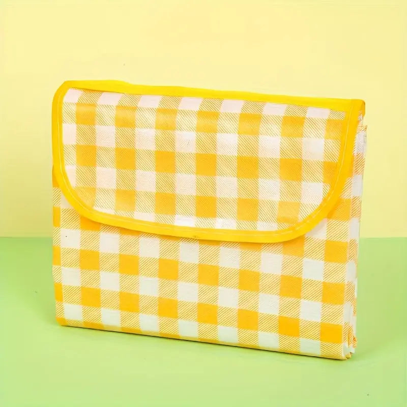 Yellow Checkered Large Outdoor Picnic Grass Blanket